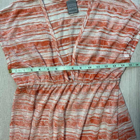 Women’s M Beach Cover-Up Maxi Dress Red Striped V-Neck Swim Resort - Picture 6 of 7